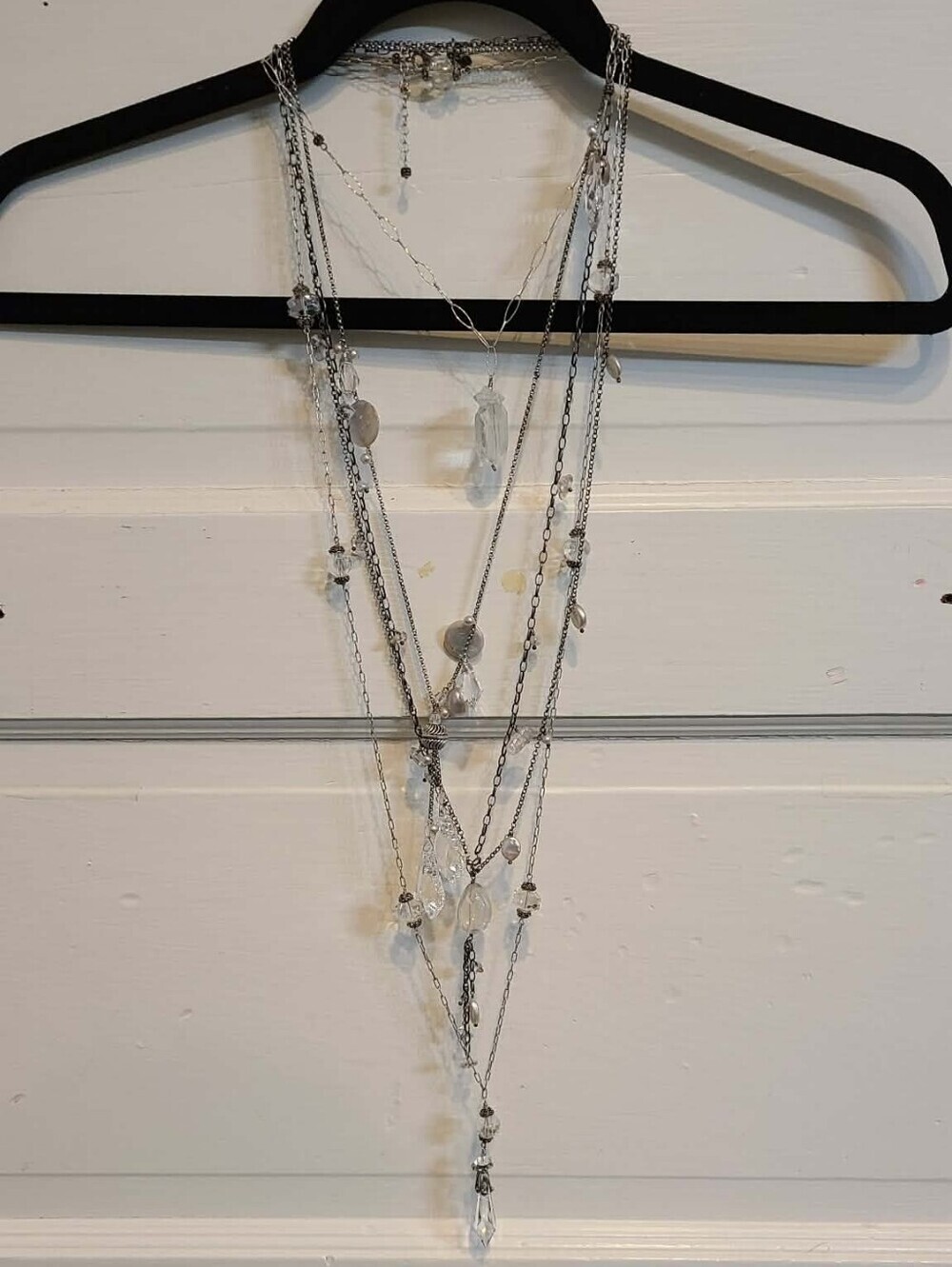 4 Handcrafted Clear Crystal and Silver Women's Necklace Set - Elegant Sparkle